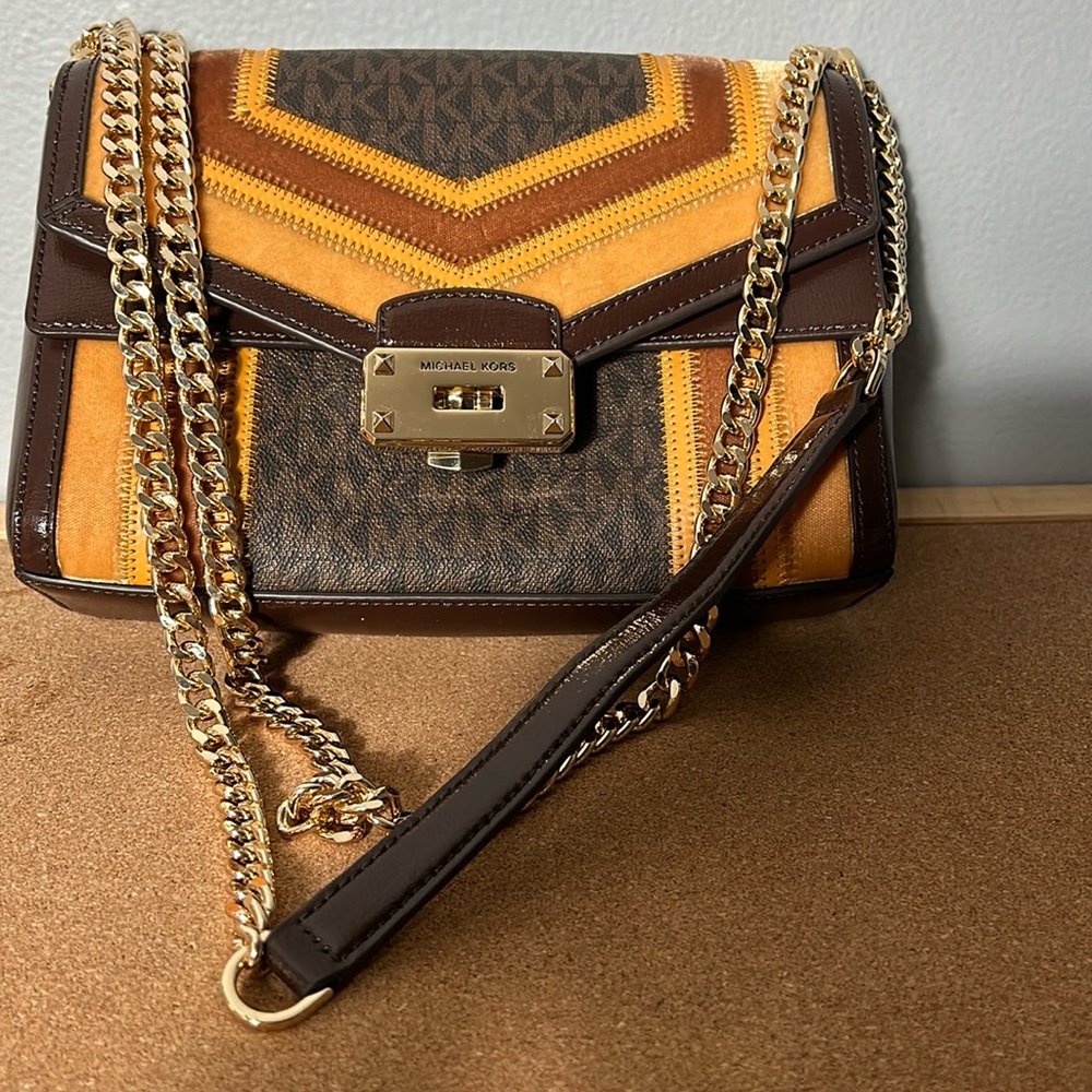 Michael Kors Kinsley Medium shoulder Flap Crossbody Marigold multi Color. EUC - Picture 4 of 16